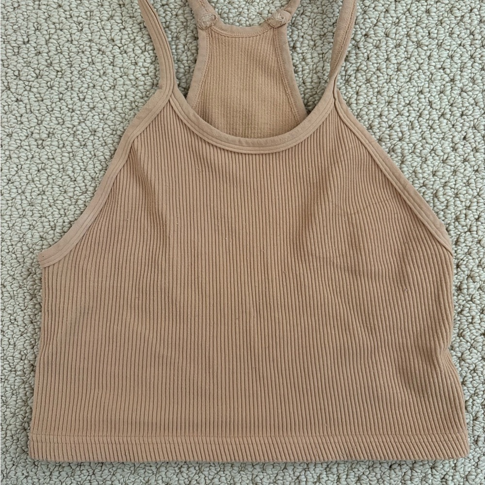 Free People Ribbed Tan Racerback Crop Tank Top - Picture 1 of 2